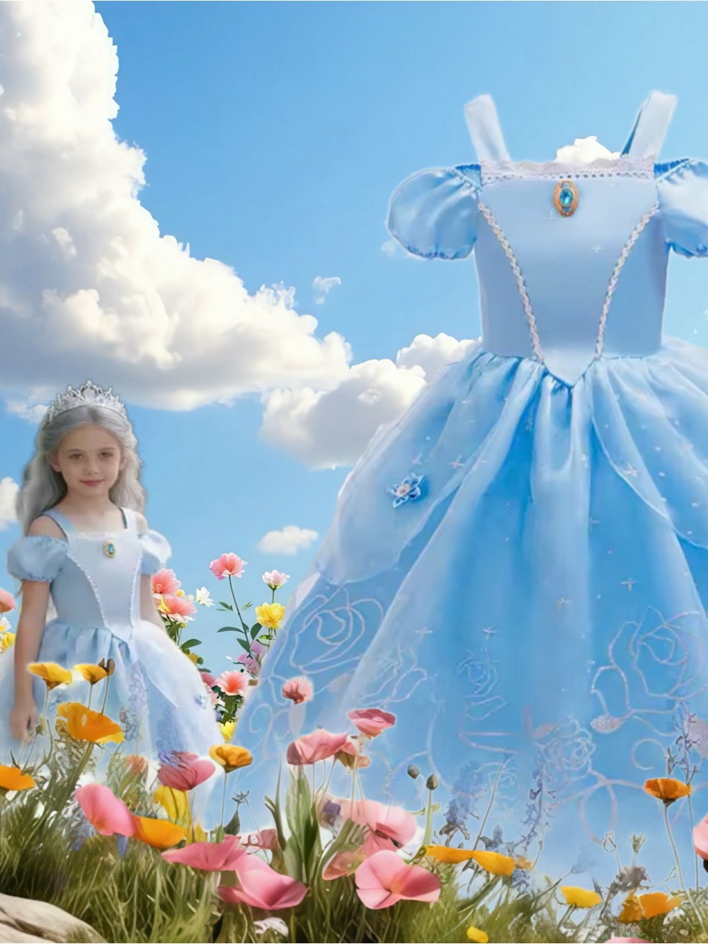 Light Blue Princess Ball Gown Kids Costume